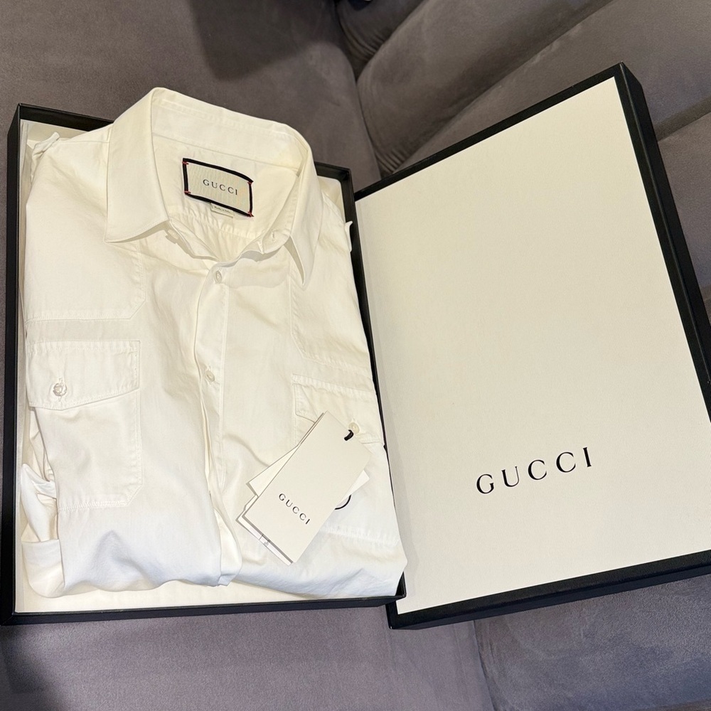 Gucci White Casual Button Down Shirt Classic Design size 16